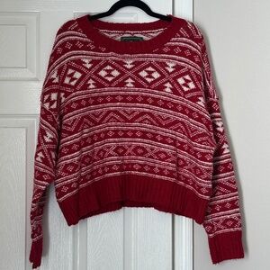 American Eagle Vintage Inspired Fair Isle Nordic Print Red White Pullover XL